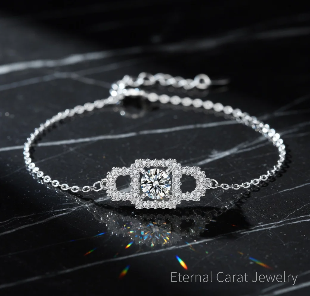 

Роскошный браслет-цепочка из платины PT950 с квадратным ореолом из муассанита для женщин, нишевое легкое люксовое модное ювелирное украшение, подарок