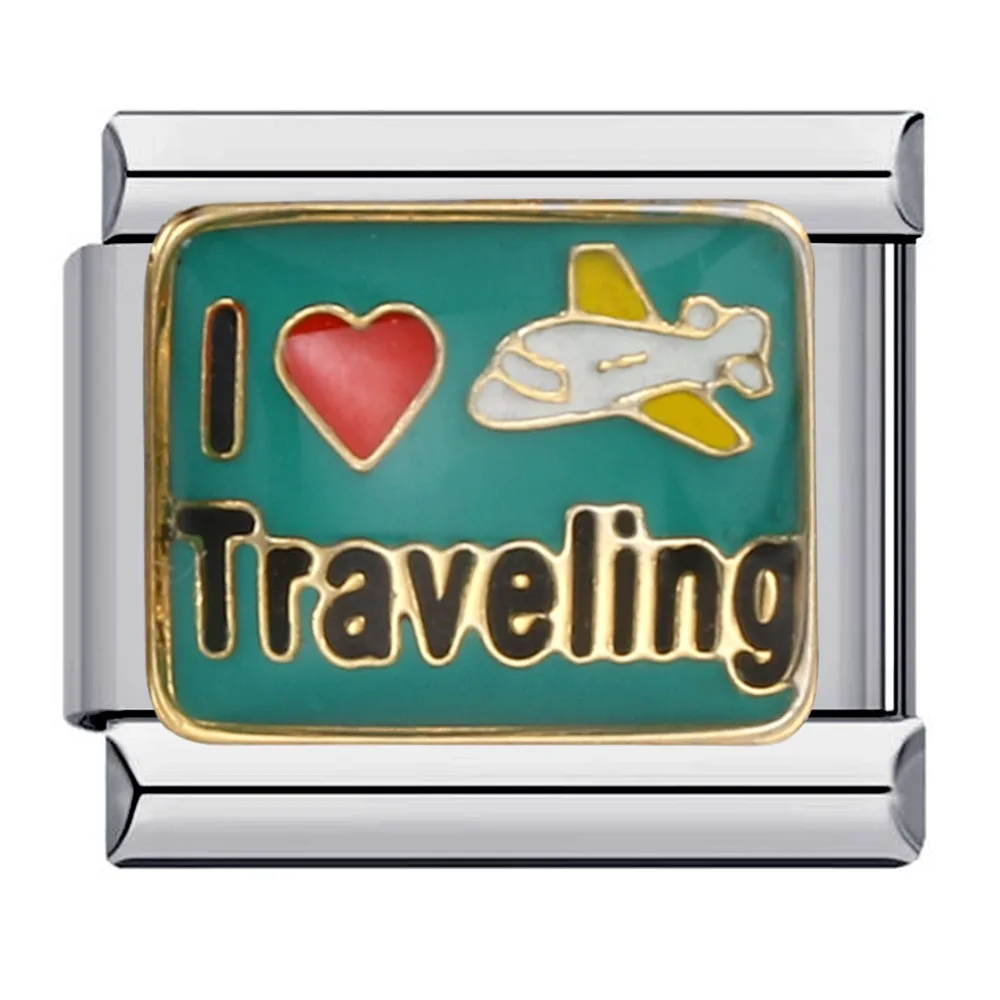 GEMOSA Fashion Travel Car Aircraft Train Bus Cruise Ship Italian Charm Links Fit 9mm Bracelet Stainless Steel Jewelry DIY Making