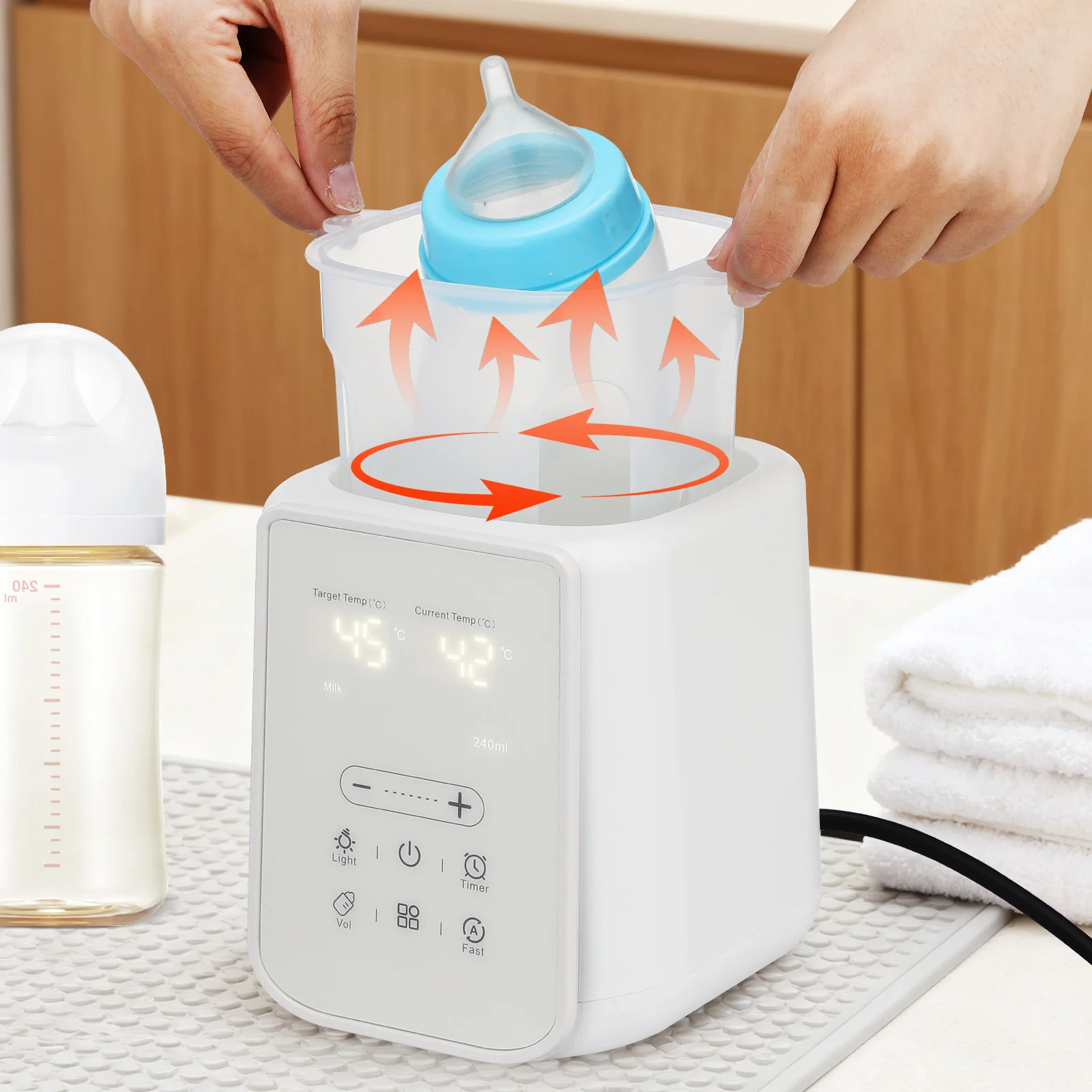 المحمولة زجاجة الطفل دفئا 8 في 1 جهاز تسخين الحليب الكهربائي لتركيبة حليب الأم العالمي الزجاج سيليكون Pp زجاجات السفر استخدام الاتحاد الأوروبي