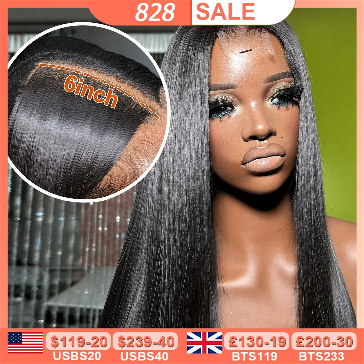 BEEOS Jet Black 2x6 HD Lace Closure Wig Pre Bleached Straight Glueless Wig Human Hair Ready To Wear Pre Plucked Human Hair Wigs