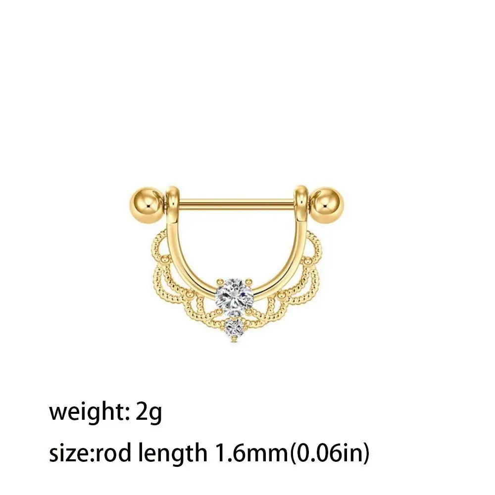 Barbell Zircon U-shaped Nipple Ring Rhinestone Half Round Stainless Steel Geometric Piercing Daily