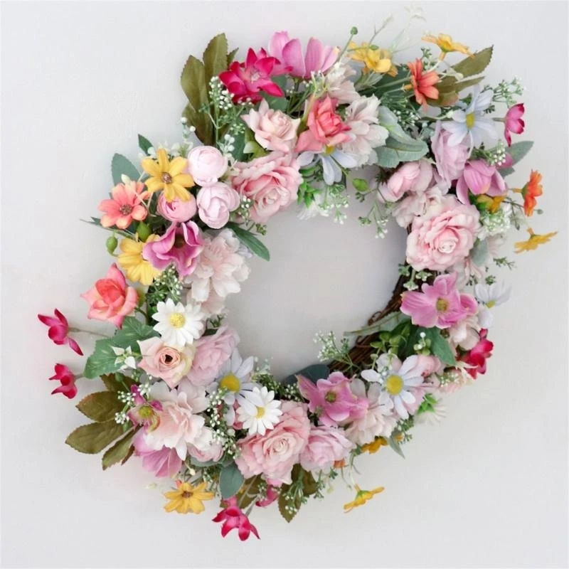 Rose Flower Wreath Floral Door Hangings Decoration Artificial Flower Garlands 15UB