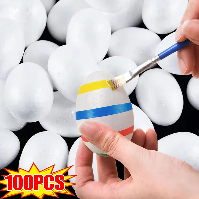 100/10Pcs Easter Foam Eggs White Fake Eggs Handmade Kids Arts Projects School DIY Painting Activities Party Decoration Supplies