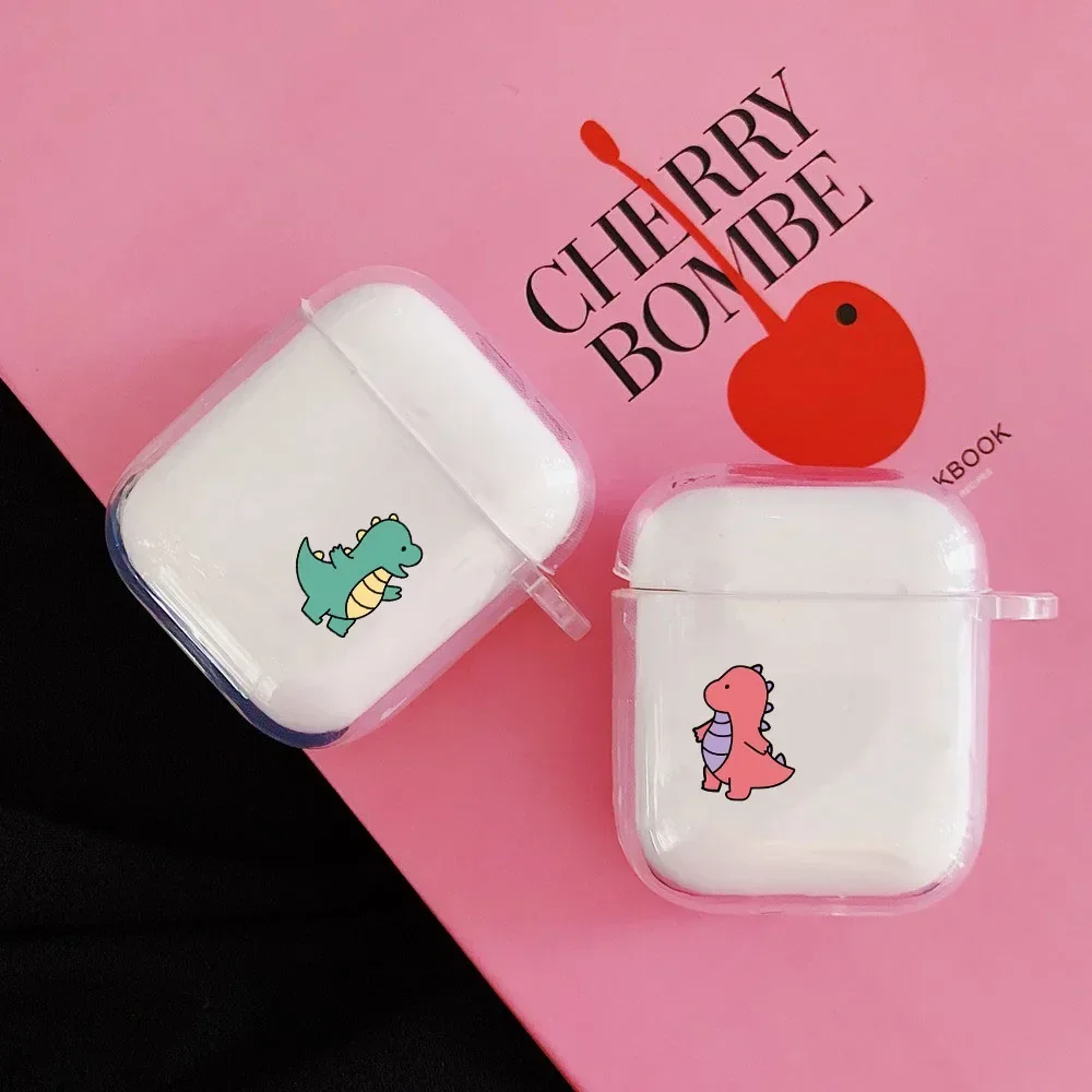 

Funny Cartoon Dinosaur Couple Earphone Case For Apple AirPods 3 2 1 Clear Protective Covers for Air Pods Pro 2 Cute Animal Cases