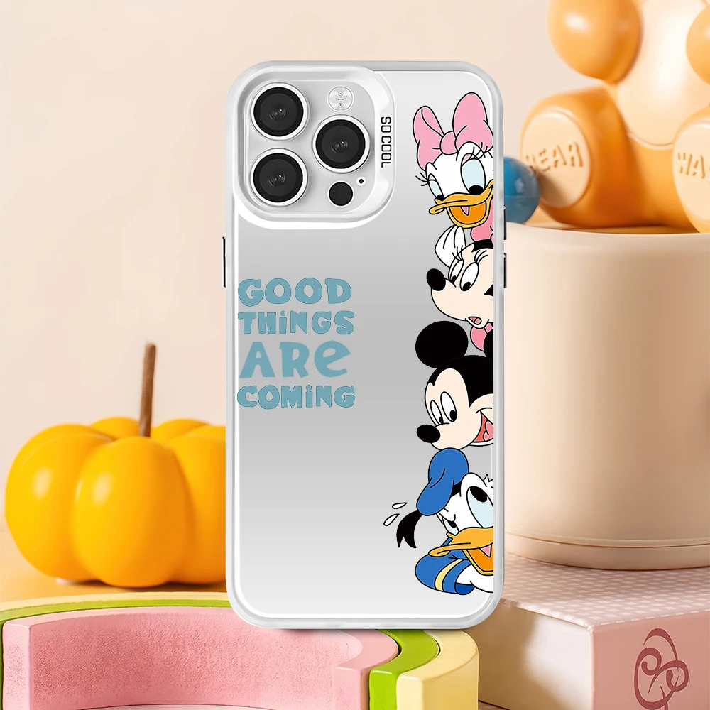 MINISO M-Mickey and Friends Phone Case For iPhone 12 11 13 14 15 16 Max Pro Plus Laser Cover