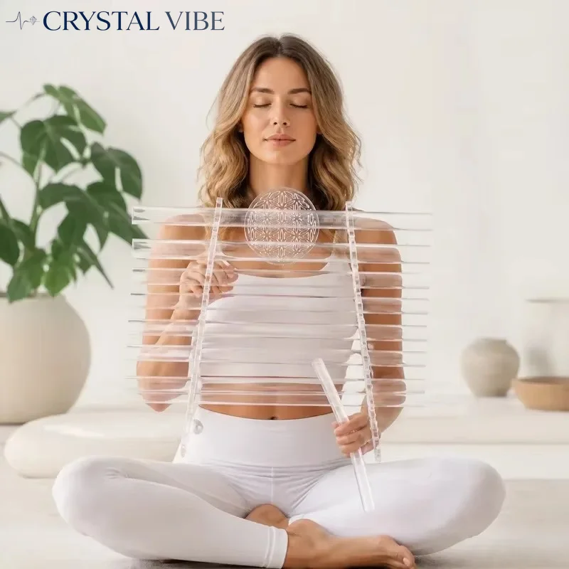 CRYSTAL VIBE  8 Note Crystal Singing Harp Clear Glass Instrument with Case and Accessories Handheld Musical Toy for Kids