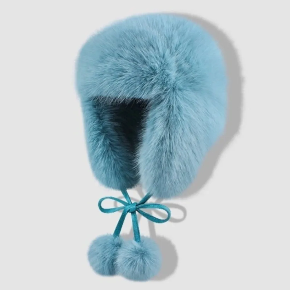 Stylish Imitation Mink Fur Bomber Hat Warm Fluffy Ear Protection Pilot Hat Cold Weather Hat for Women