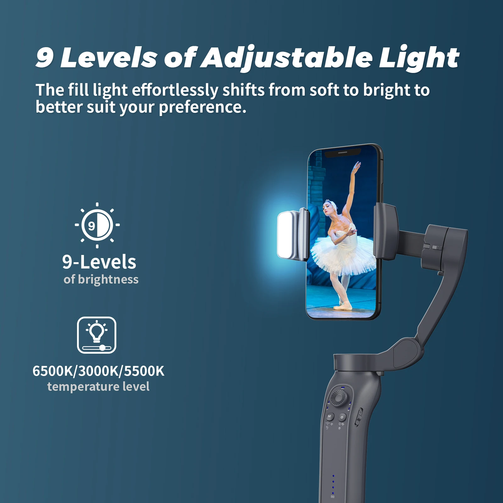 L7Bpro Plus Foldable Handhold Smartphone 3 axis gimbal Selfie Stick with AI tracker LED light Vlog Live streaming