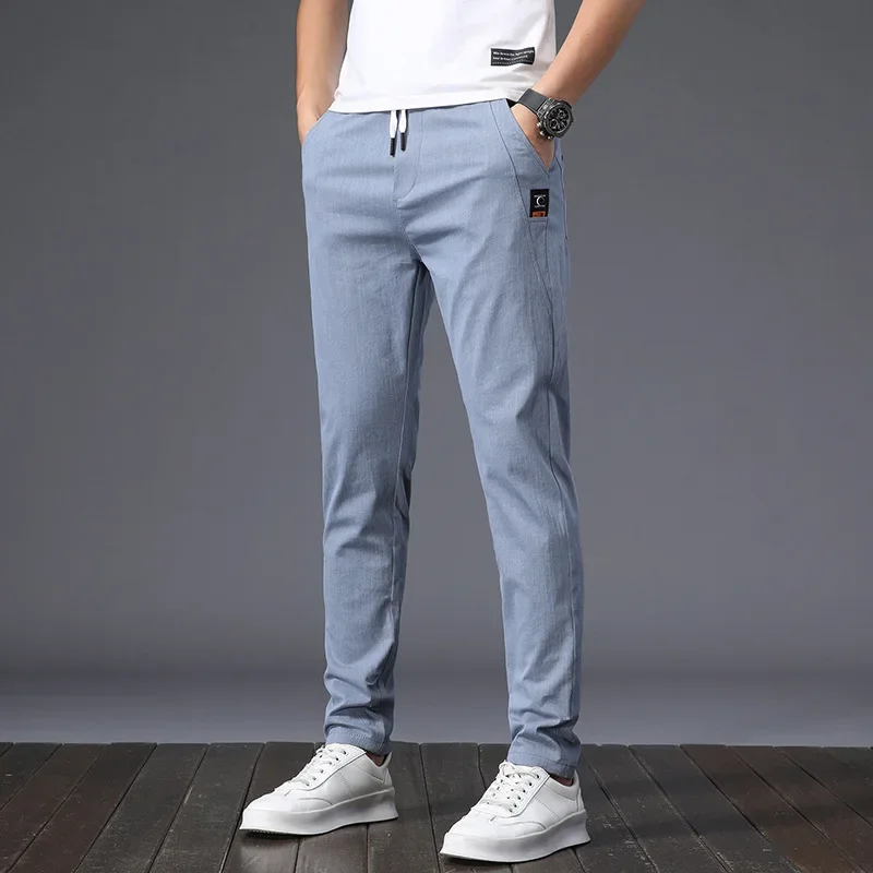 Freizeithosen für Herren, Basic-All-in-One-Kordelzug, dünn, dehnbar, hoch, schlank, gerade Hosen, für Erwachsene, Gentleman, bequem, locker