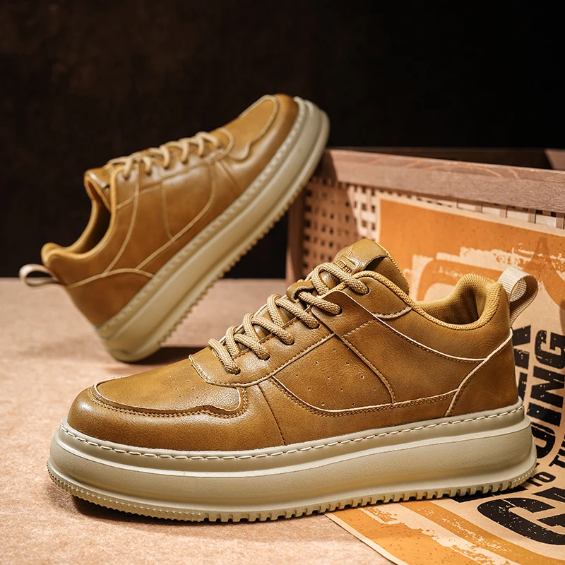 

Winter Men's Casual Breathable Lace Up British Style Shoes, Flat Shoes, Thick Soled Sneakers, Street Style Fashionable Shoes