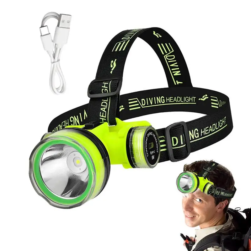 

LED Headlamp Fishing Headlight Head Lamps 350m Underwater 2 Modes Zoomable Waterproof Super Bright Camping Light Rechargeable