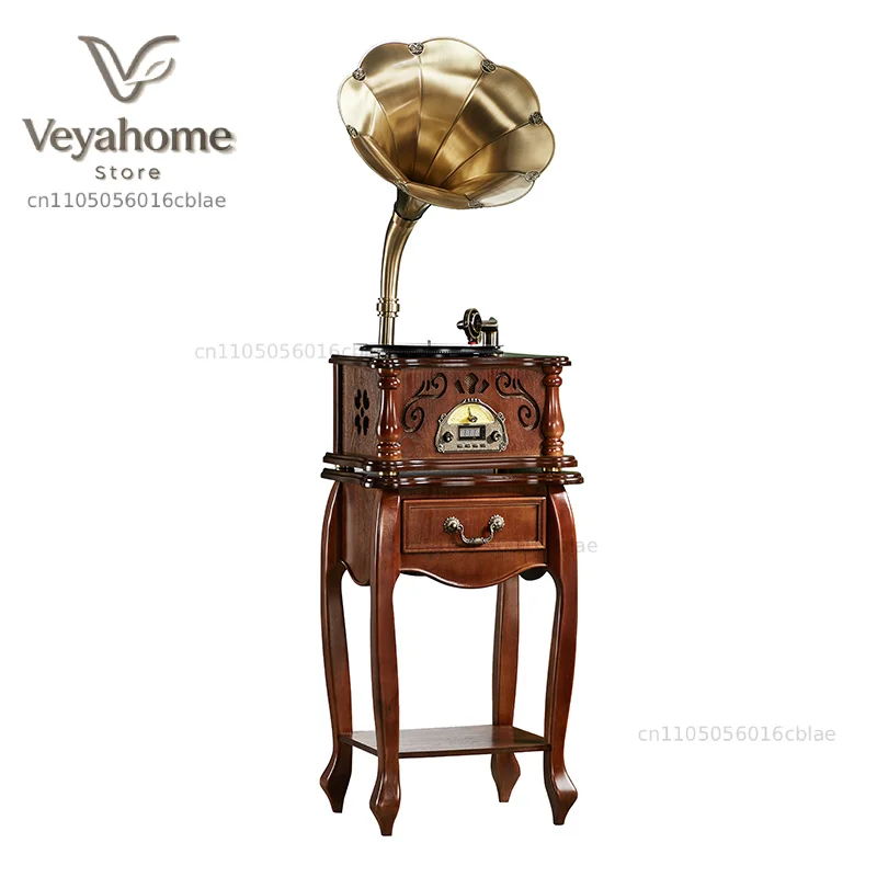Retro Style 3 Speed Phonograph Turntable Vinyl Record Player Gramophone with  Subwoofers Table