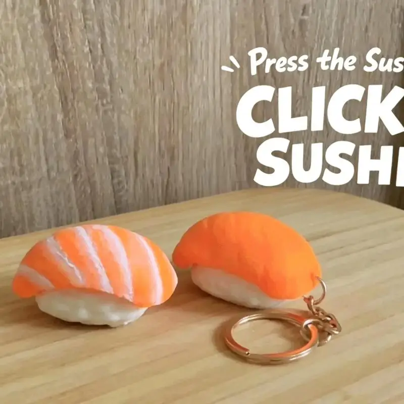 3D-gedruckter Clicker-Sushi-Schlüsselanhänger, Taschenanhänger, Rucksack-Schlüsselring, Anti-Stress-Fidget-Geschenkspielzeug – Detail 1