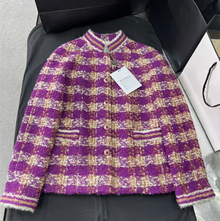 Customization European women's fashion 2026 spring new style Long-sleeved checkered Fashionable tweed coat set