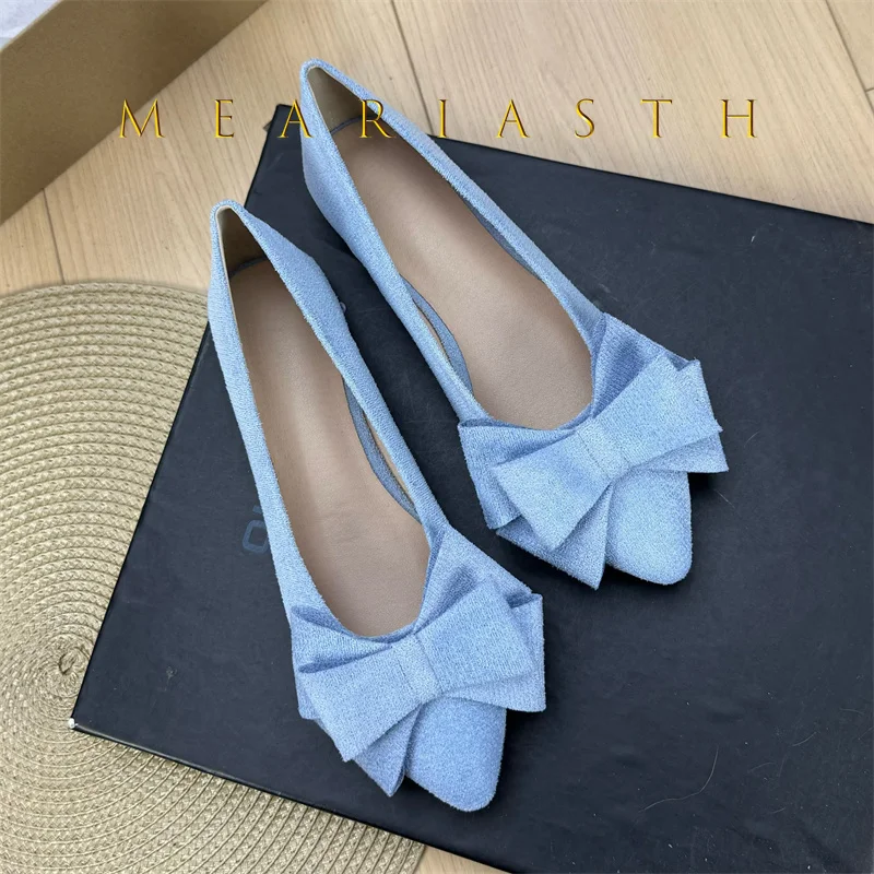 

2025 Spring New Shallow Mouth Bow Flat Single Shoes for Women Pointed Toe Soft Sole Flats Mary Jane Shoes Leopard Flock Leather