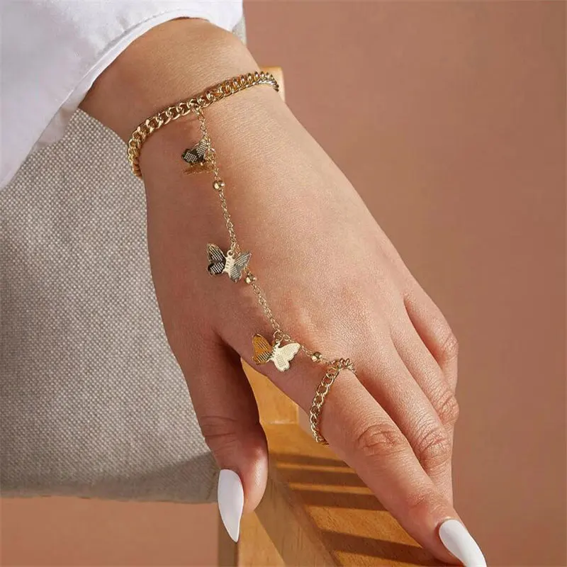 Vintage Gold Color Gothic Cross Chain Ring For Women Men Punk Hip Hop Finger Knuckle Adjustable Rings Jewelry Accessories Gift