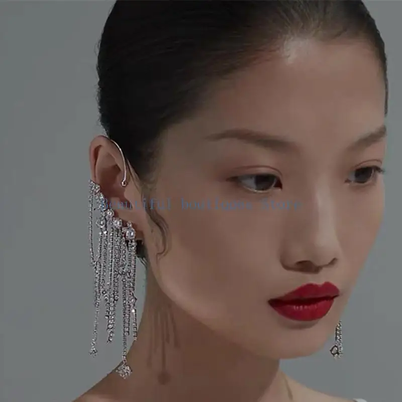 U4LF Jewelry Silver Minimalist Long Curved Bar Ear Crawler Earrings
