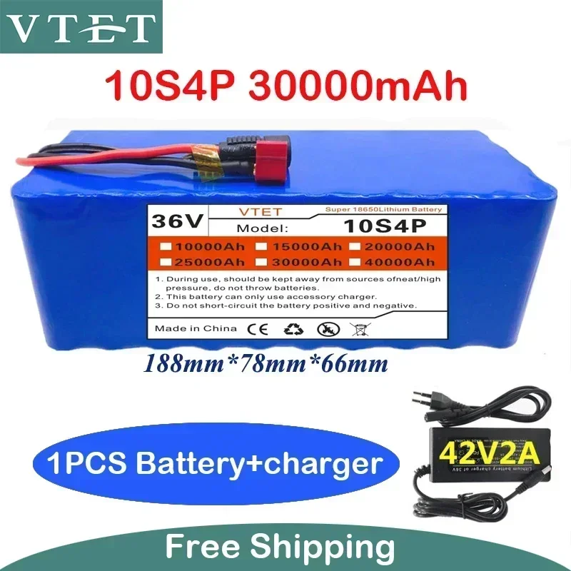 

2024 New 36V 10S4P XT60 40Ah Battery Pack 1000W High Power Battery High Quality 18650 Battery BMS+42V Charger DIY Production