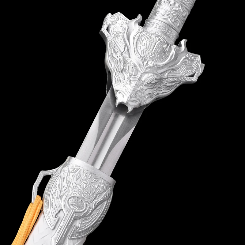 107cm Chinese Kongfu White Dragon Jian Sword High Manganese Steel Blade Real Full Tang Sharp Ready for Battle Weapon Katanas