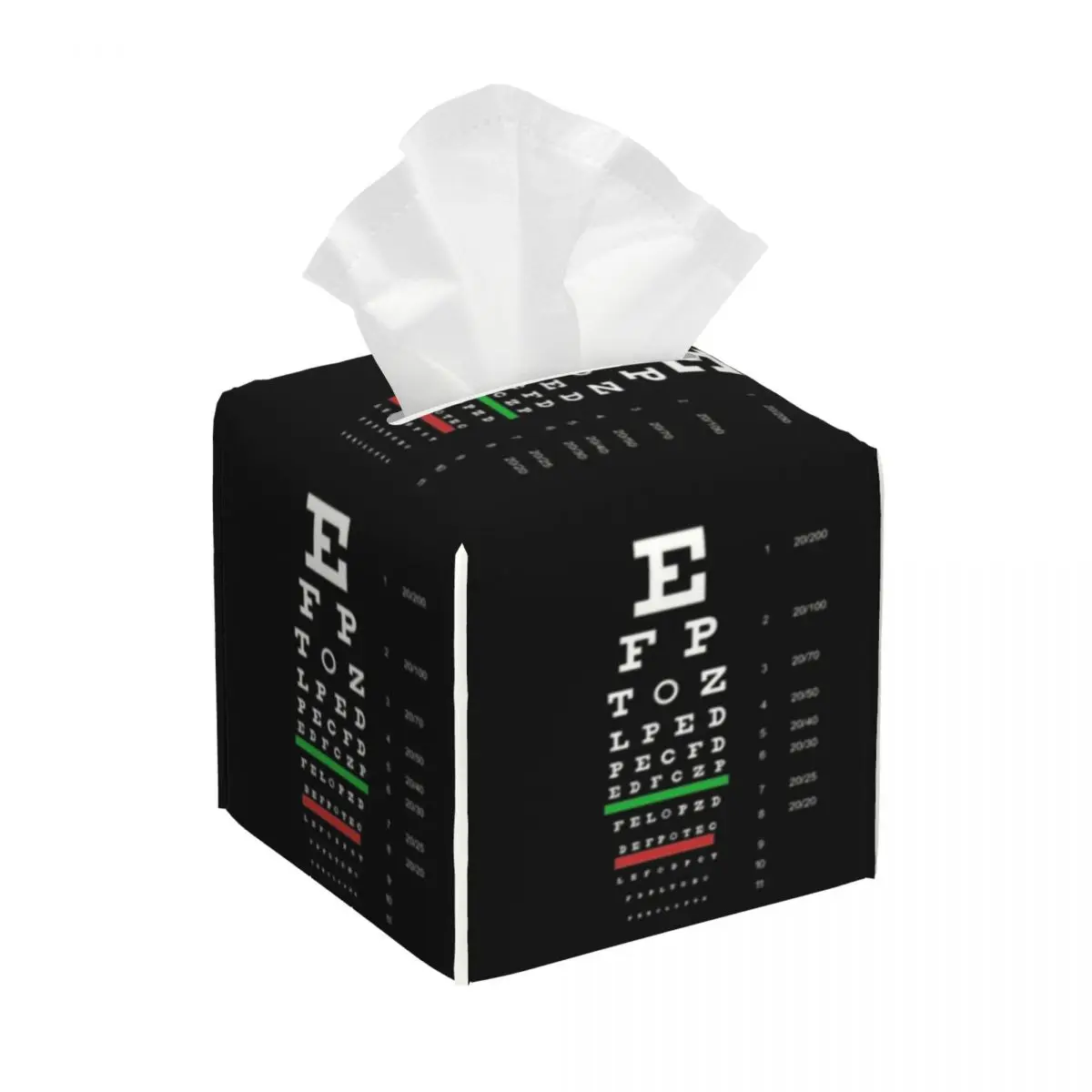 Custom Snellen Eye Chart Tissue Box Cover for Bathroom Toilet Optometrist Optician Square PU Leather Facial Tissue Box Holder