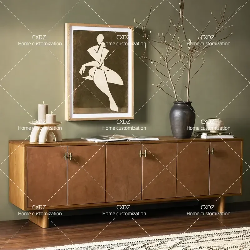 Retro Solid Wood TV Cabinet Living Room Storage Shoe  Audio Visual  Modern Simple Foyer Entrance Cabinet Side
