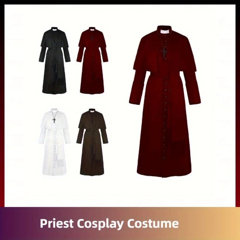

Хэллоуин Средневековый Ретро однотонный костюм священника для косплея-одеятель для ролевых игр с бесплатным крестом