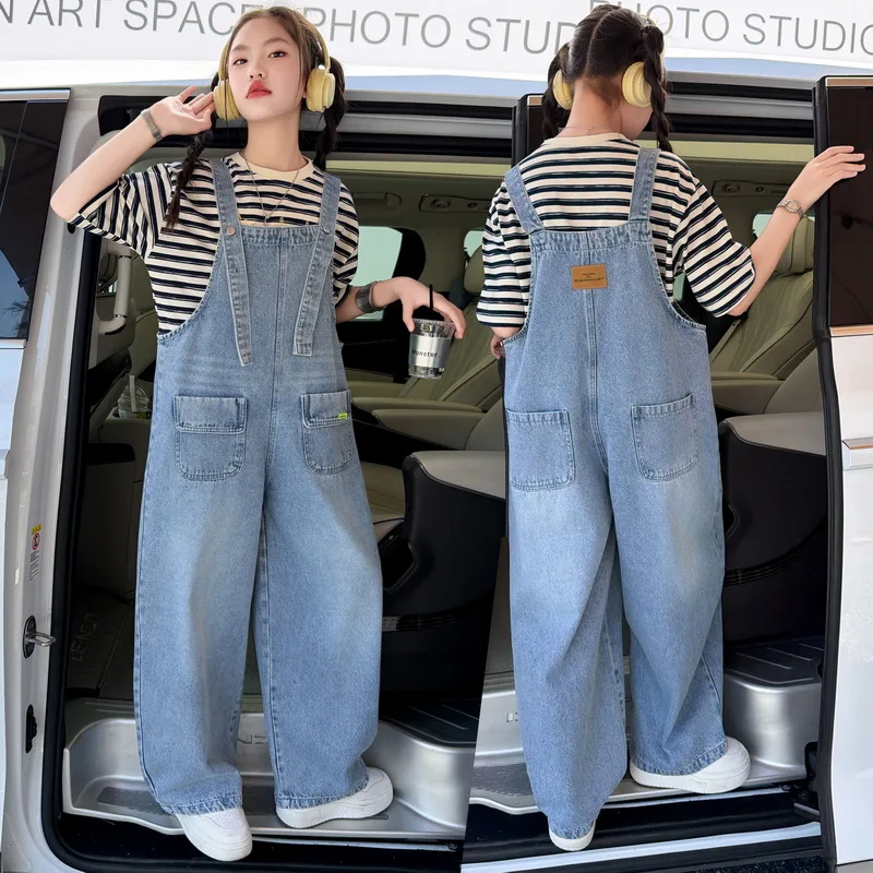 Hot Sale Kids Denim Jumpsuit for Teens Girl Fashion Denim Overalls Child Casual Stylish Suspender Dungarees Jeans With Straps