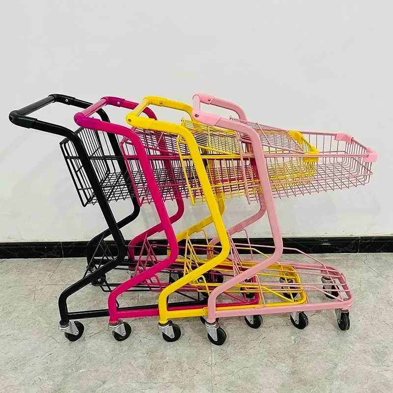 

Internet celebrity street stall trolley supermarket shopping cart convenience store KTV pink Japanese double cart photo props