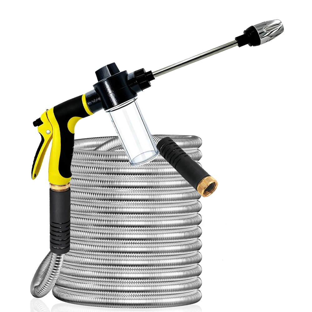 NEW High-Pressure Stainless Steel Hose Expandable Garden Hose with Metal Connectors for Car Wash Garden Cleaning Spray Nozzle