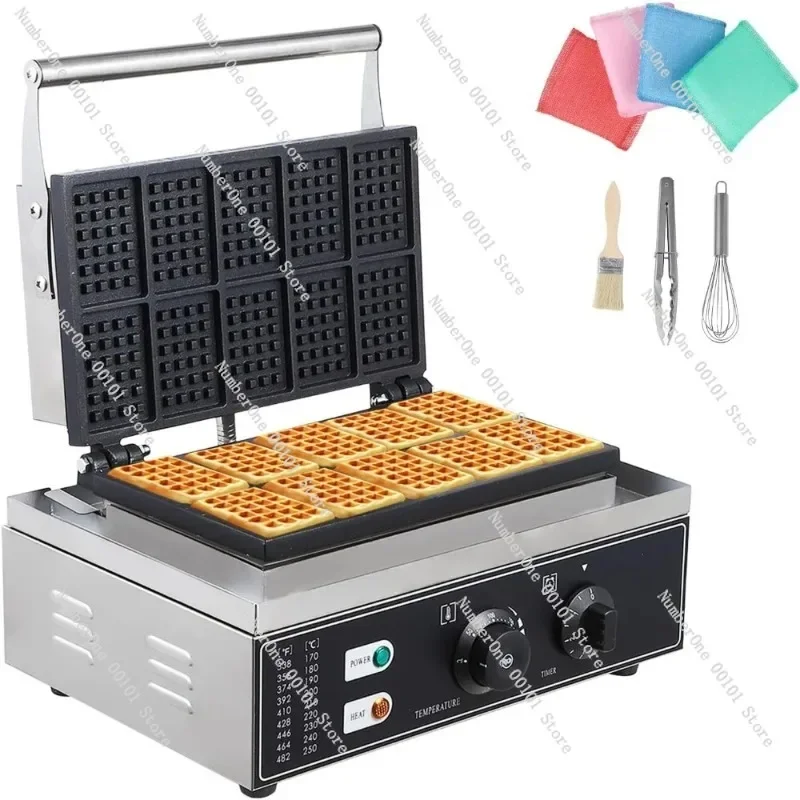 

HAOYUNMA Commercial Rectangle Waffle Maker -10pcs Nonstick Electric Waffle Maker Machine Stainless Steel 110V Temperature