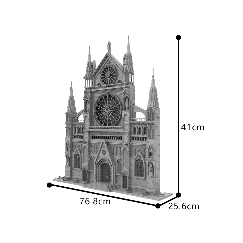 Moc gótico catedral fachada modelo blocos de construção notre dame milão catedral arquitetura religiosa tijolos brinquedo presente