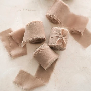 5 メートル手作りほつれエッジサテンシフォンシルクリボン結婚式招待状ラッピングブーケ誕生日パーティーの装飾ギフト