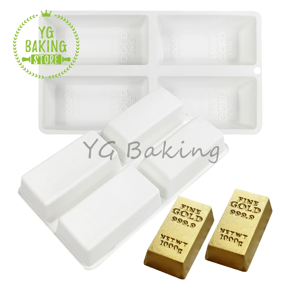 Dorica 4 Cavity Gold Bar Design Silicone Mousse Mould 3D Pudding Chocolate Mold DIY Jelly Dessert Cake Decorating Tools Bakeware