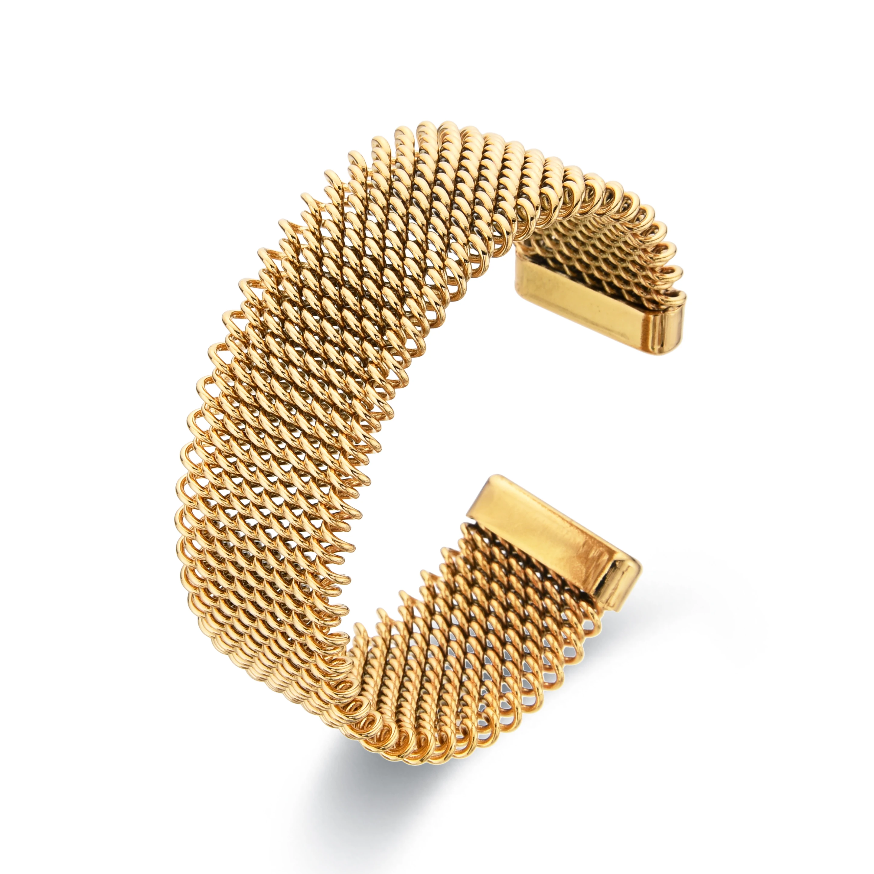 Zalman Stainless Steel Metal Weave Wide Cuff Bracelets for Men Women Unisex Gold Color Punk Jewelry Accessories