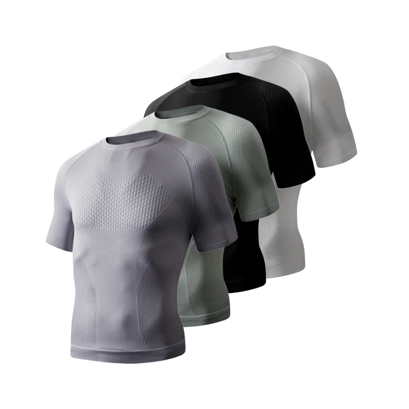 Compressed Knit Top T-shirt Men's Sportswear Running T-shirt Elastic Shapewear T-shirt for Sports Exercising in the GYM