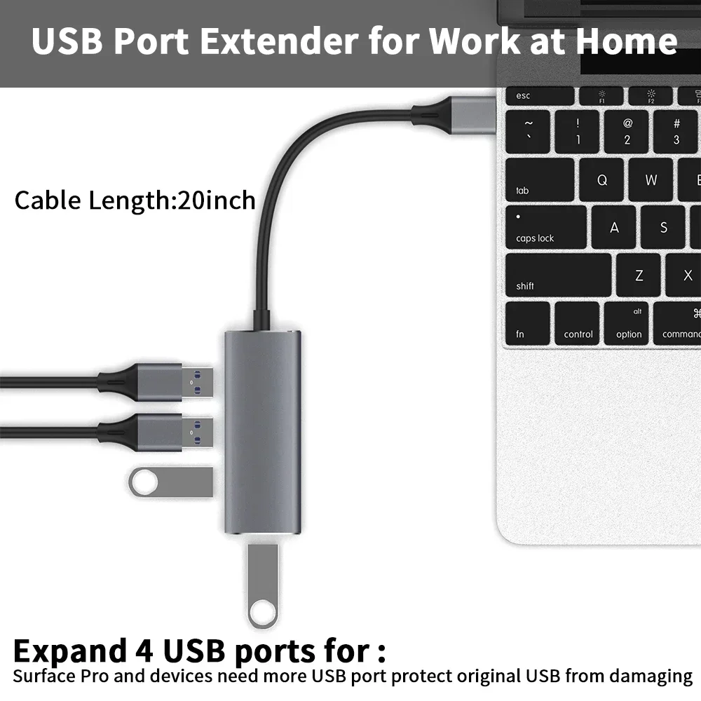 4 منافذ USB Hub type c الفاصل 5Gbps لملحقات جهاز الكمبيوتر متعدد المنافذ HUB 4 USB 3.0 2.0 منافذ عالية السرعة