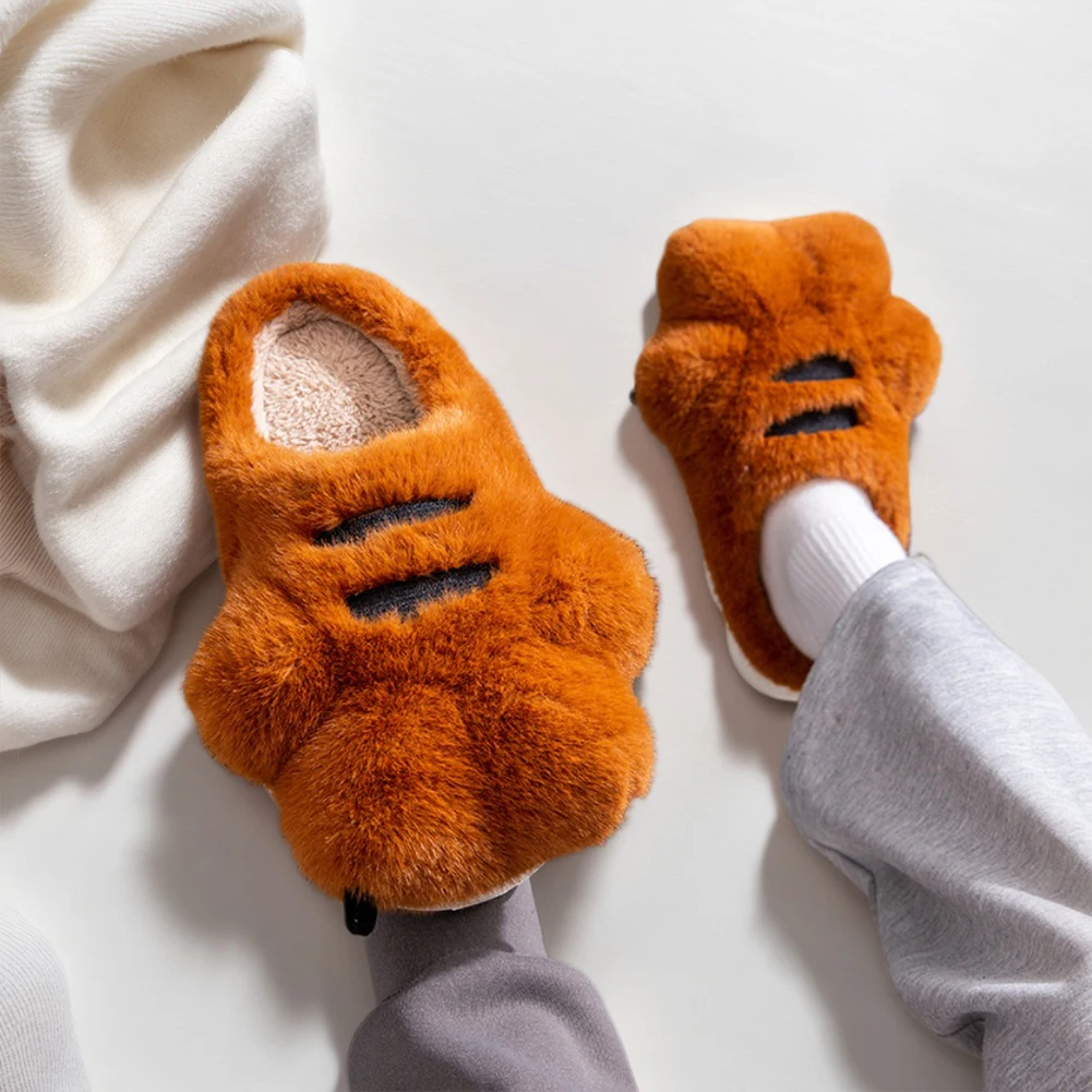 

Tiger Paw Plush Slippers Warm Slip-on House Shoes Comfortable Furry Paw Couple Slippers Cute Paw Slippers for Indoor Bedroom