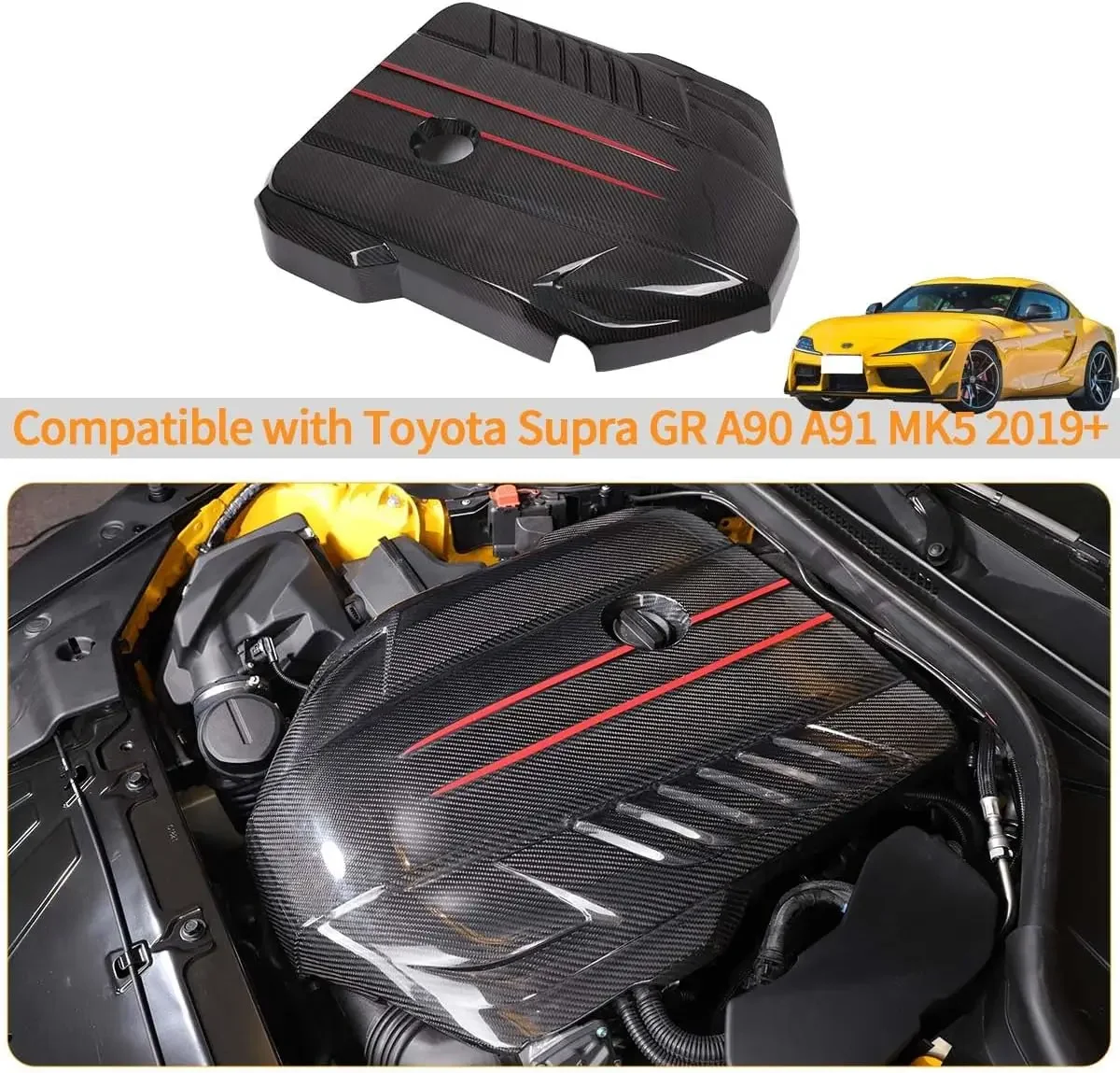 Carbon Fiber Engine Cover Replacement Engine Hood Interior Hood Trim Body Kit Trim Accessories For Toyota Supra A90 MK5 2019-26