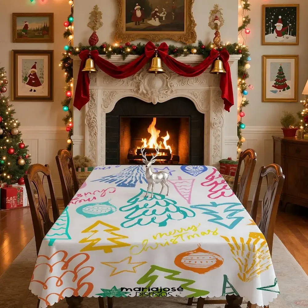Cute Hand Drawn Christmas Table Cloth Rectangular Tablecloth Indoor Outdoor Picnic Dining Table Cover Home Decor