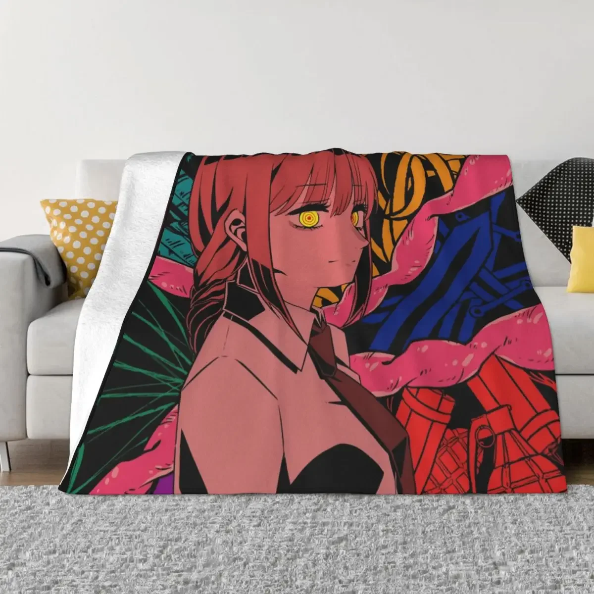 Makima Chainsaw Man Anime Knitted Blankets Velvet Super Soft Throw Blanket for Airplane Travel Bed Rug