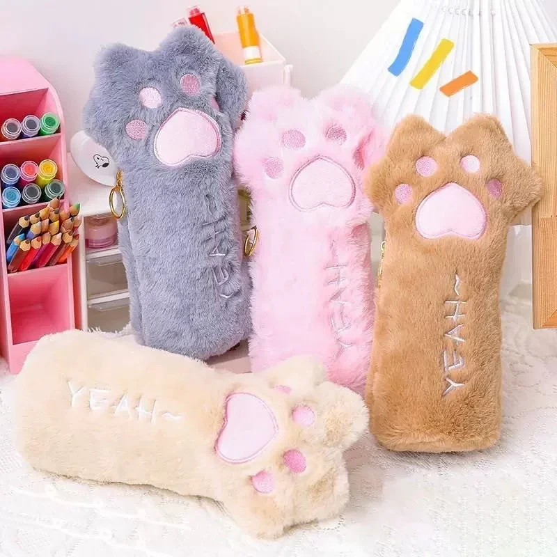 Kawaii Soft Cat Paw Pencil Bag Large Capacity Pencil Case Storage Pouch Zipper Bag Back To School Stationery Office Supplies