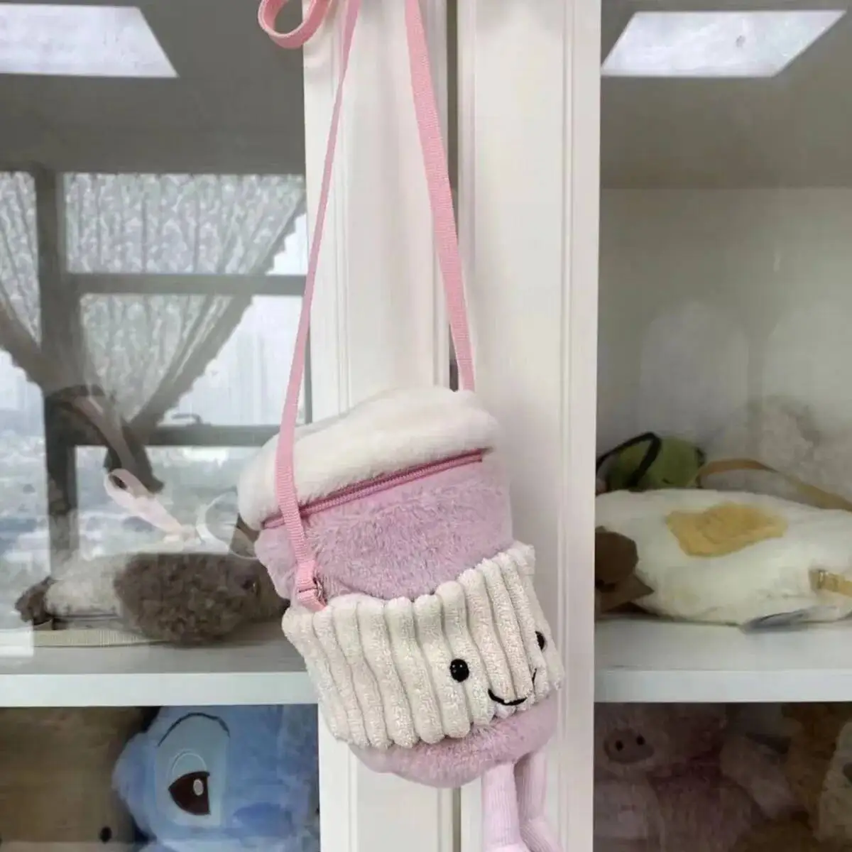 Bloom Plush Coffee Cylinder Messenger Women New Cartoon Milk Casual Crossbody Bags Hot Girls Ins Toy Water Cup Bag Y2k