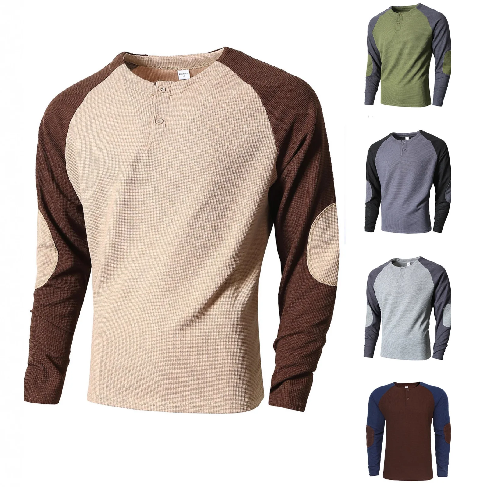 

The New Spring and Autumn Men's Outdoor Sports Sweatshirt Is A Casual and Fashionable Color-block Checkered Round-necksweatshirt