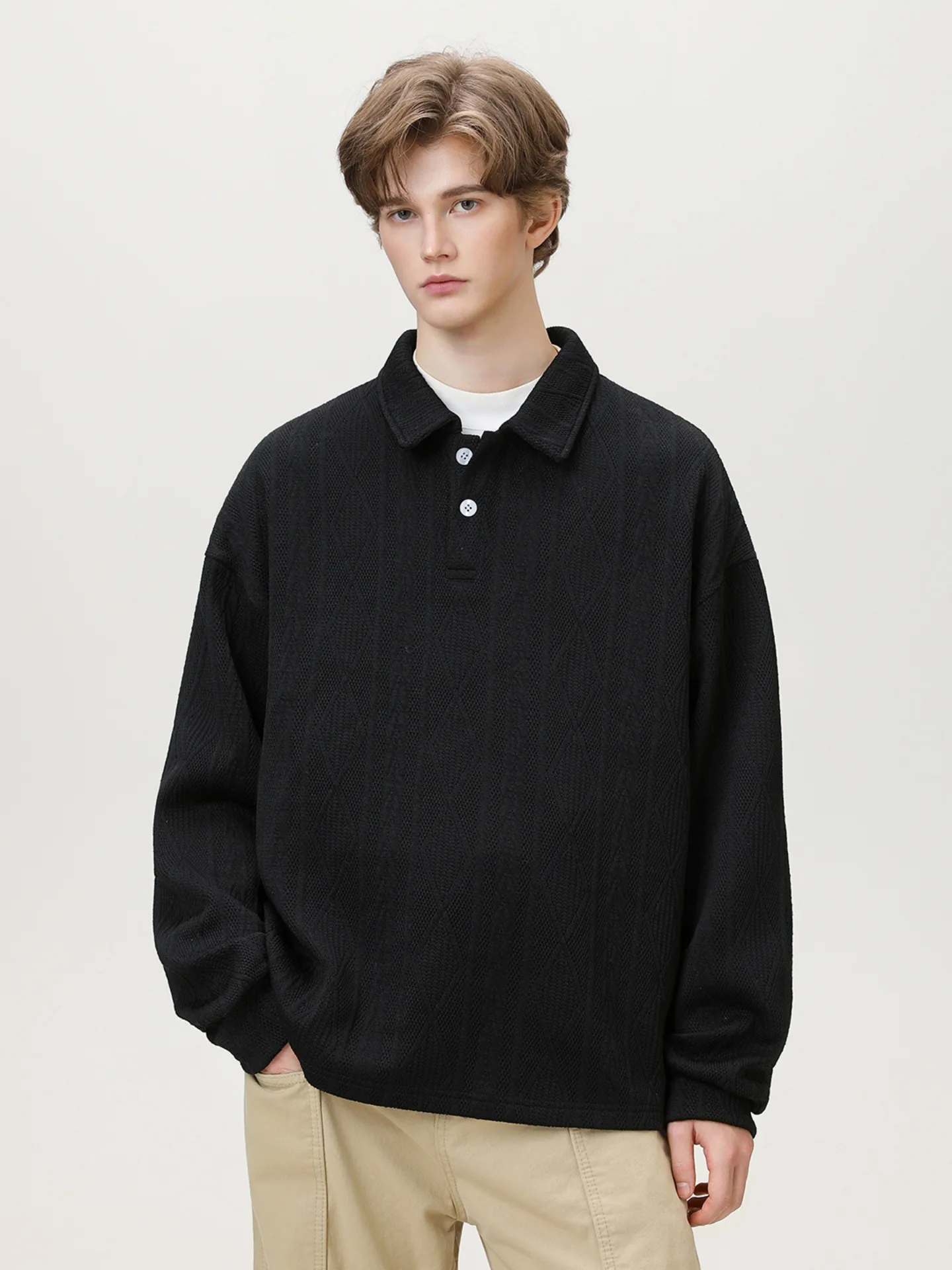 Muscle Feeling Retro Ancient Money Lapel Sweatshirt Men's Fall Models Collar Button Polo Pullover Loose Top