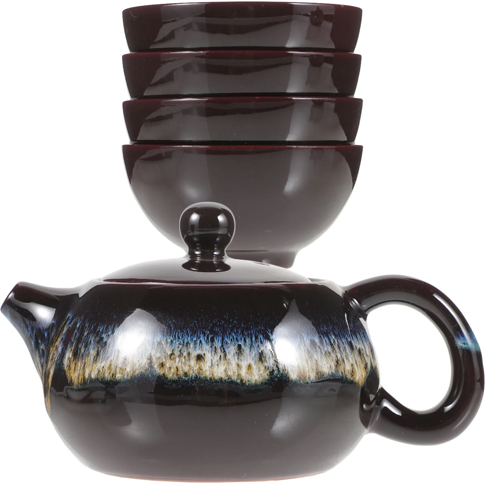

1Set Kiln Change Ceramic Tea Set Small Teapot and Cups Portable Tea Brewing Set Home Office Gift Small Teapot Ceramic Teacup Kit