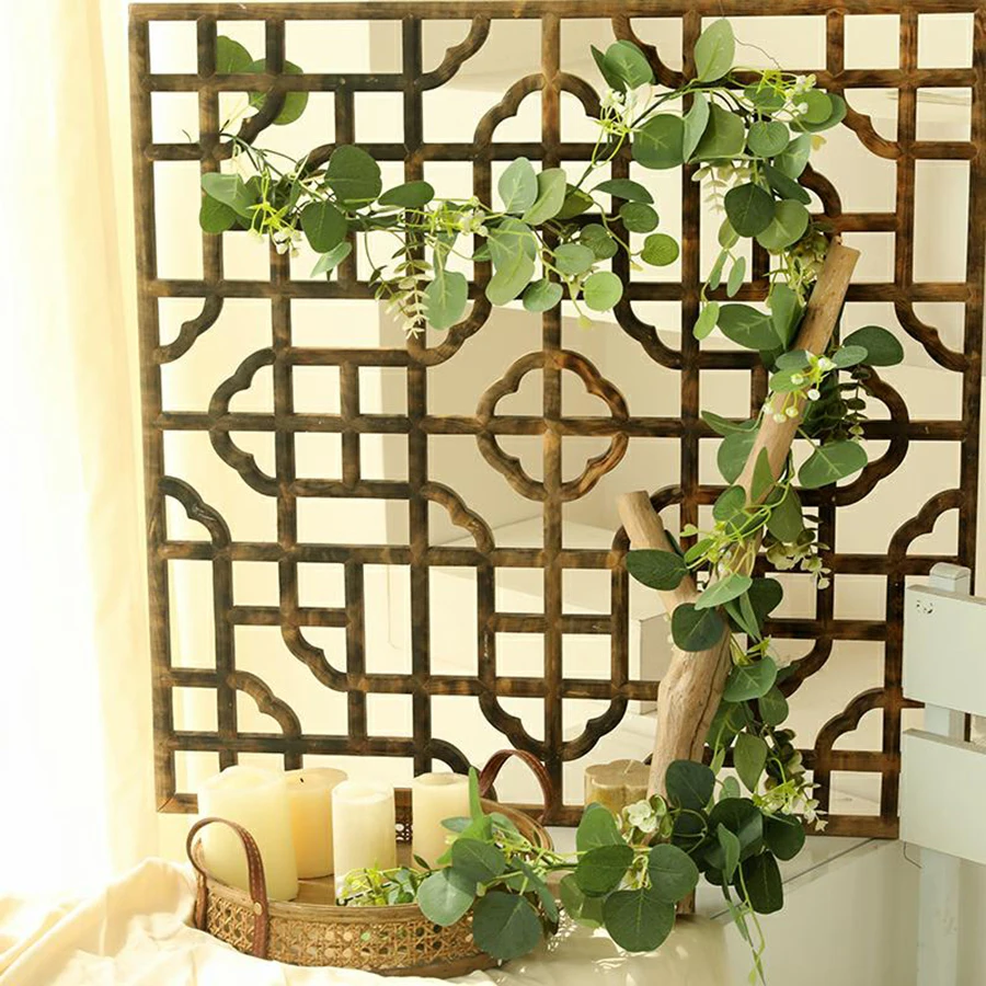 1pc Artificial Eucalyptus Leaves Greenery Garland Faux Plant Spring Vines with White Flowers Berries for Wedding Home Party Deco