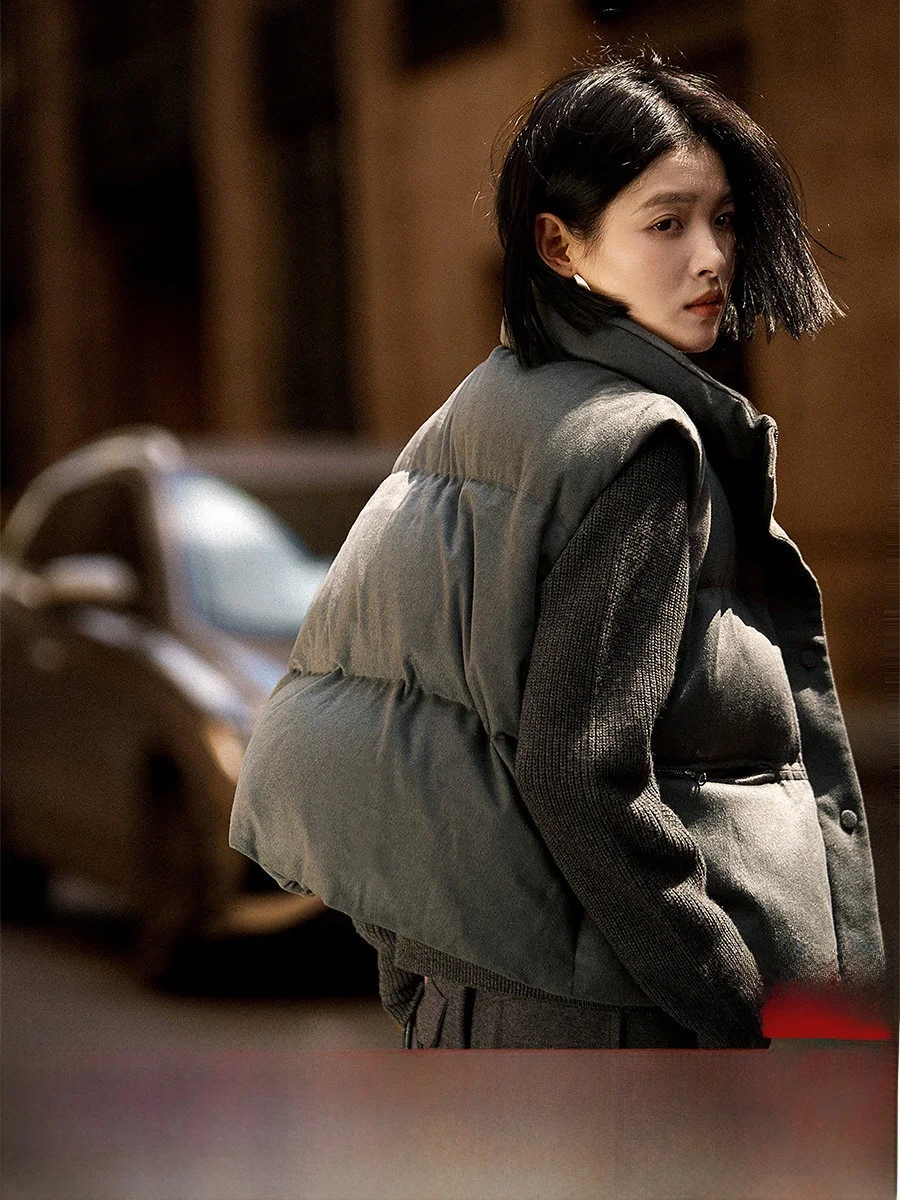 

Жилет Xhange из бархатной ткани с воротником-стойкой, утепленный, для женщин, для повседневной носки, теплый, комфортный, из шелковой ткани