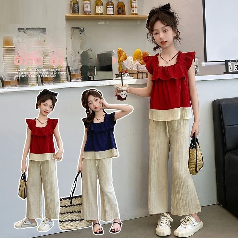 

Summer 2025 Baby Girls Clothes Sets Solid Color Outfits Kids Clothes Shirt +Pants Children Clothing Set 5 6 7 8 9 10 11 12 Years