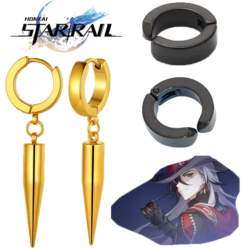 

Game Honkai Star Rail Boothill Cosplay Earrings Unisex Alloy Black Ear Studs Ear Clips Pendant Jewelry Eardrops Accessory Gifts