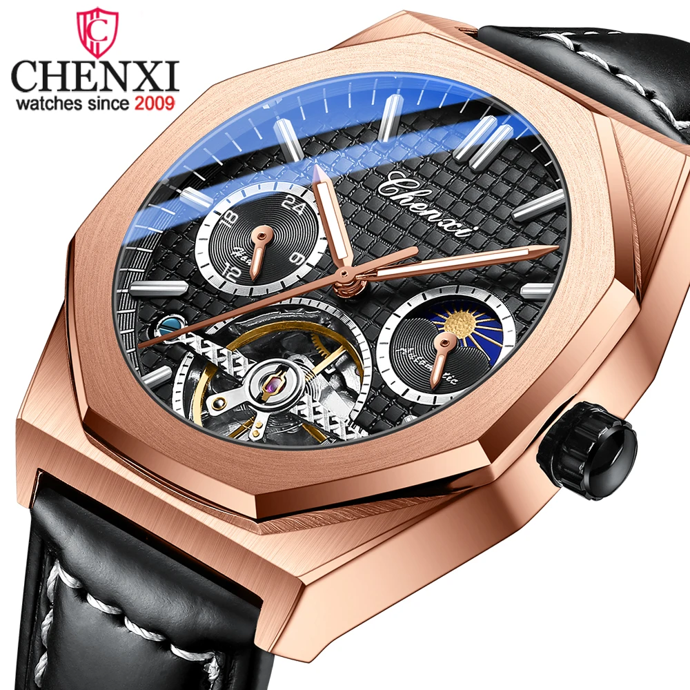 CHENXI Men Mechanical Watch Top Brand Luxury Waterproof Automatic Wristwatch Man Clock Casual Leather Tourbillon Watches